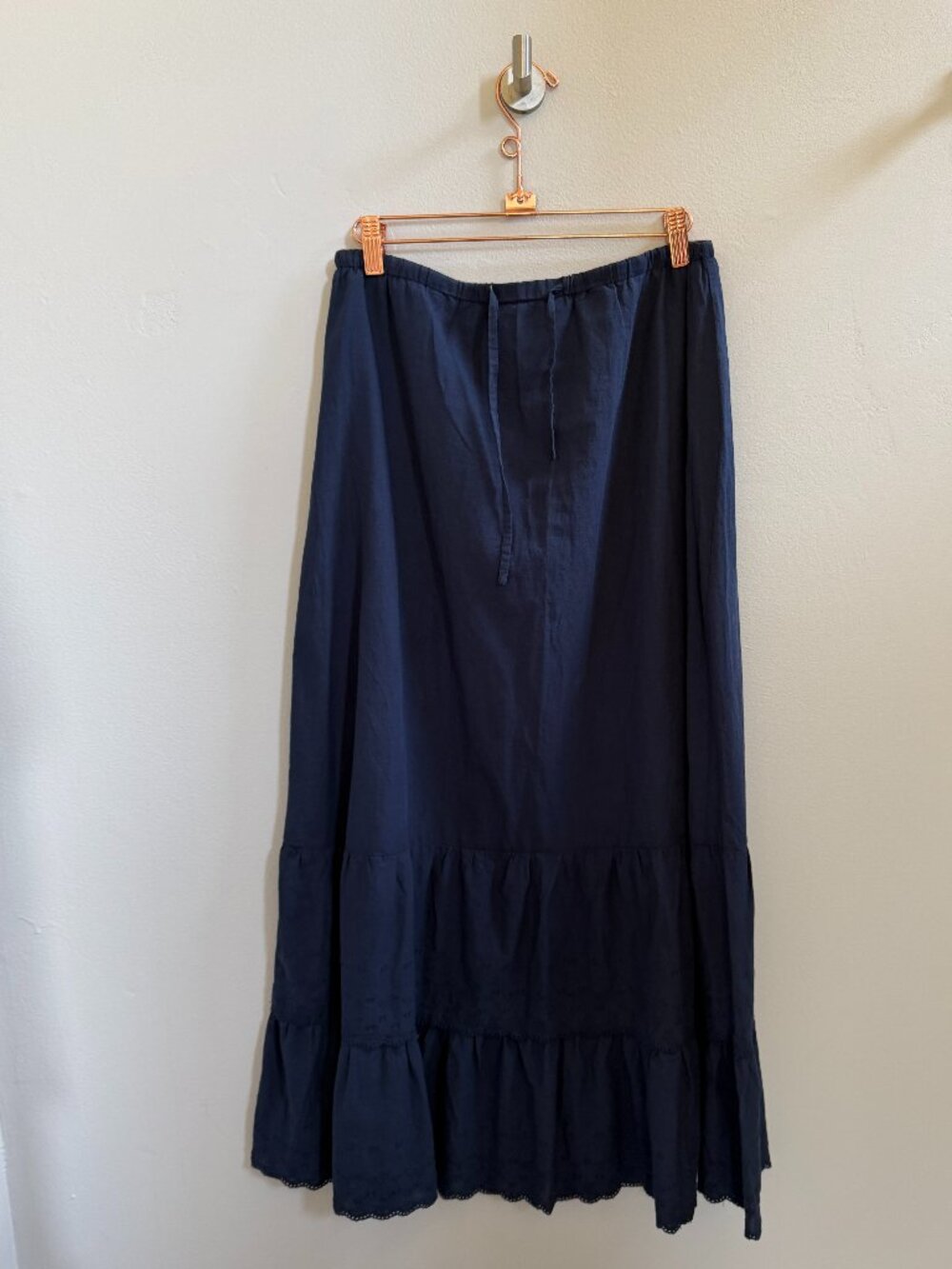 Brandy Melville Navy Blue Cotton Embroidered Tiered Maxi Skirt